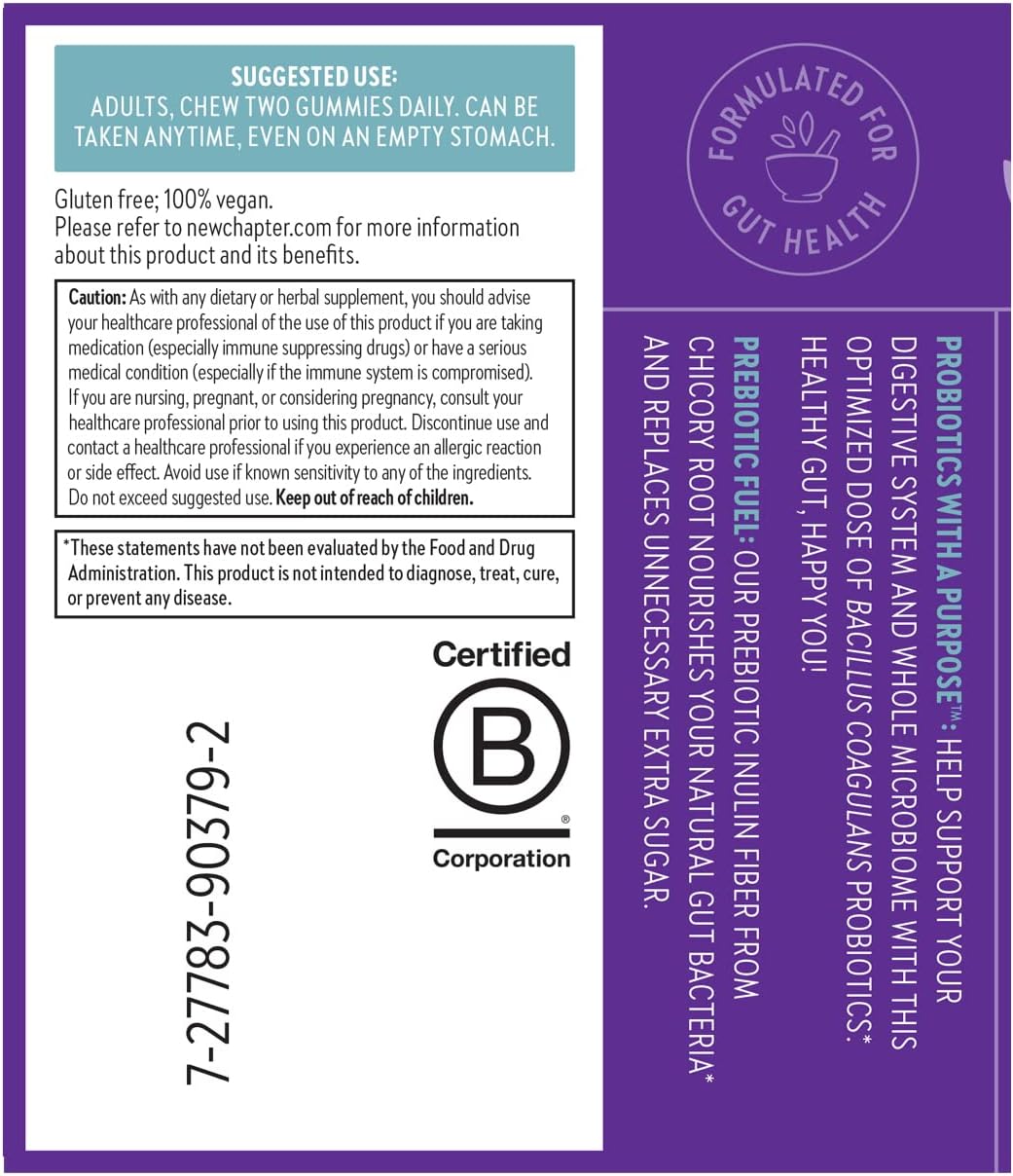 New Chapter Probiotic Gummies for Women and Men, All-Flora (1 Month Supply) – 55% Less Sugar+, Formulated for Holistic Gut Health Support with Probiotics + Prebiotic Fiber + 100% Vegan + Non-GMO