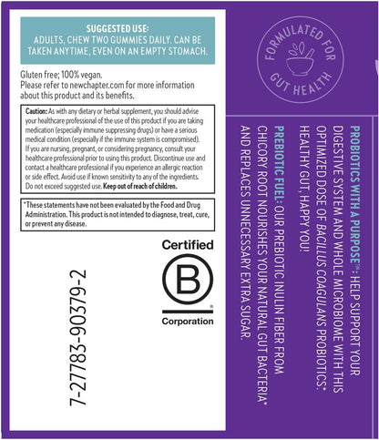 New Chapter Probiotic Gummies for Women and Men, All-Flora (1 Month Supply) – 55% Less Sugar+, Formulated for Holistic Gut Health Support with Probiotics + Prebiotic Fiber + 100% Vegan + Non-GMO
