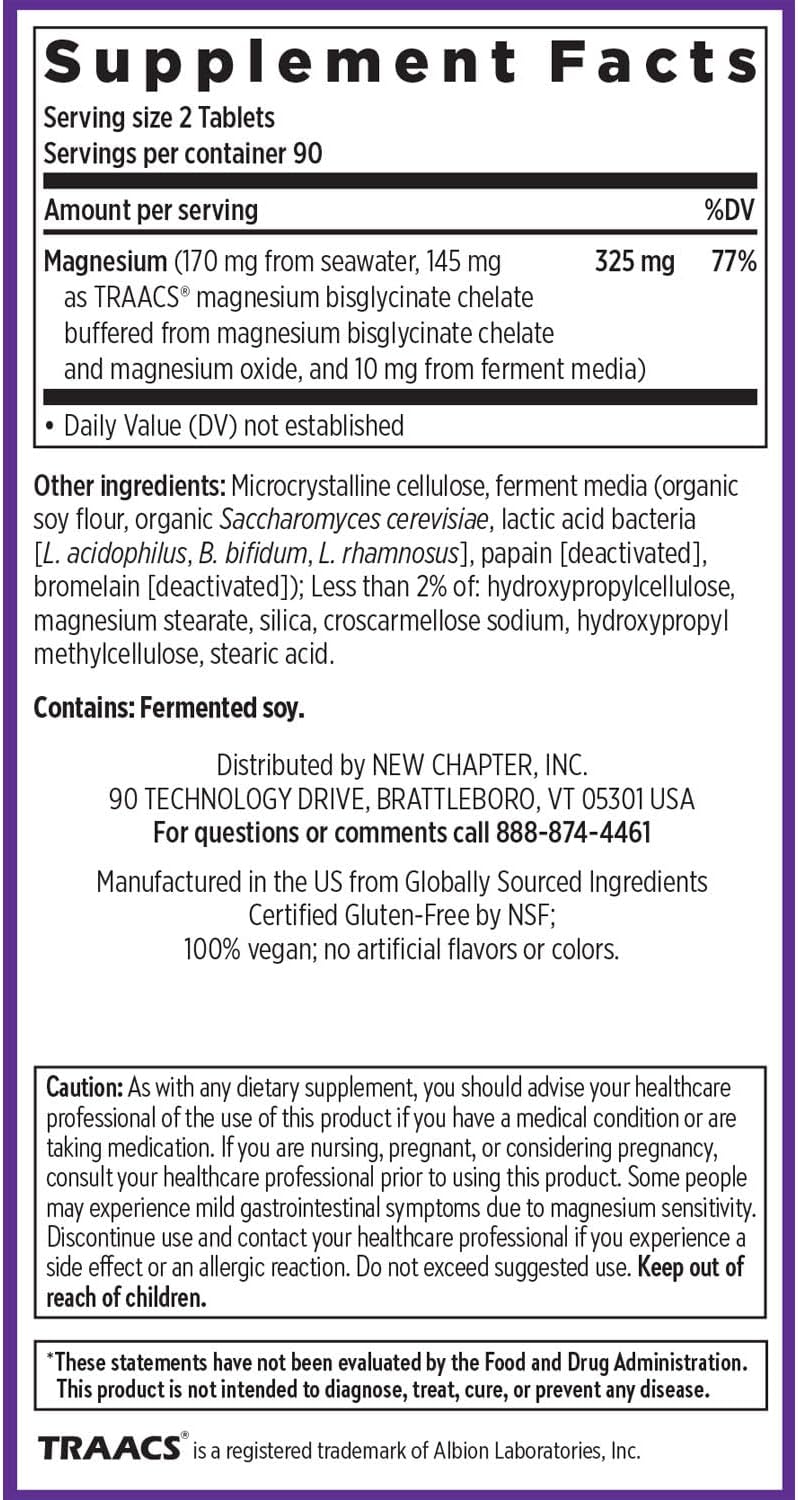 New Chapter Magnesium Complex - Offers Muscle, Bone, Heart & Energy Support* - Contains Sea-Sourced, Fermented & Bisglycinate Forms of Magnesium - Non-GMO, Gluten Free - 325 mg Magnesium - 60 Tablets