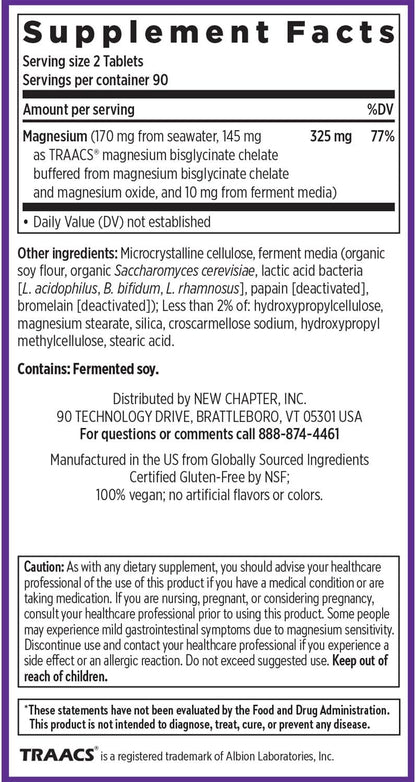 New Chapter Magnesium Complex - Offers Muscle, Bone, Heart & Energy Support* - Contains Sea-Sourced, Fermented & Bisglycinate Forms of Magnesium - Non-GMO, Gluten Free - 325 mg Magnesium - 60 Tablets