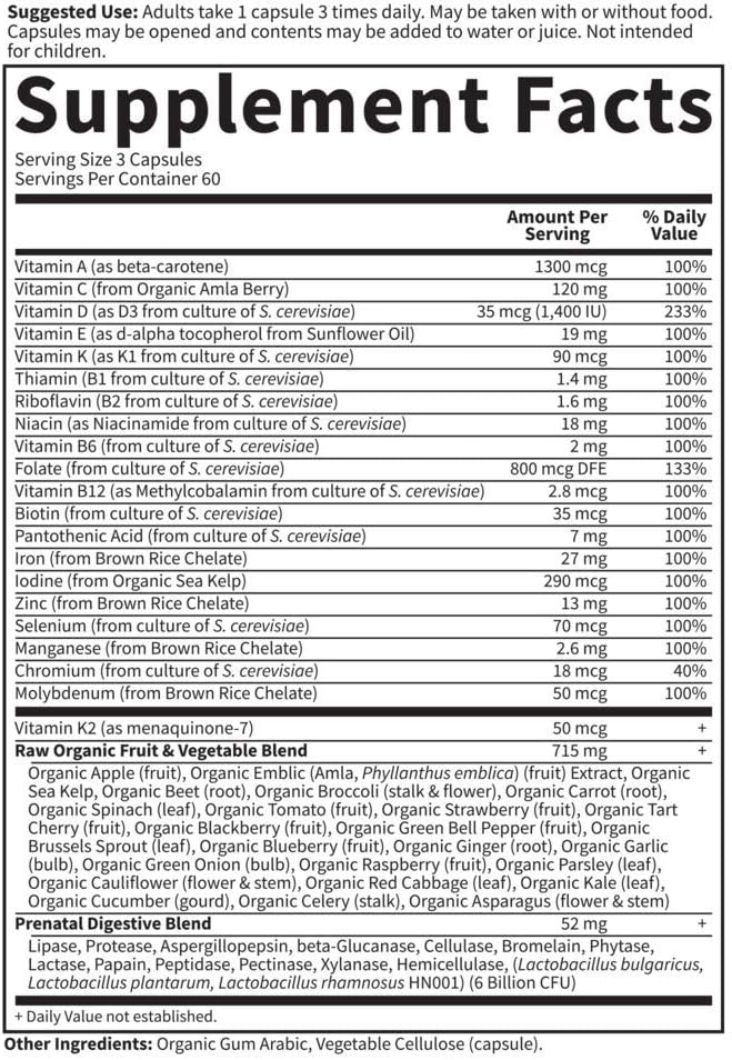 Garden of Life Vitamin Code Raw Prenatal Multivitamin for Women with Iron, Folate, Probiotics and Whole Food Nutrients - Immune and Cellular Energy Support, Non-GMO, Gluten-Free, Kosher, 10 Day Supply