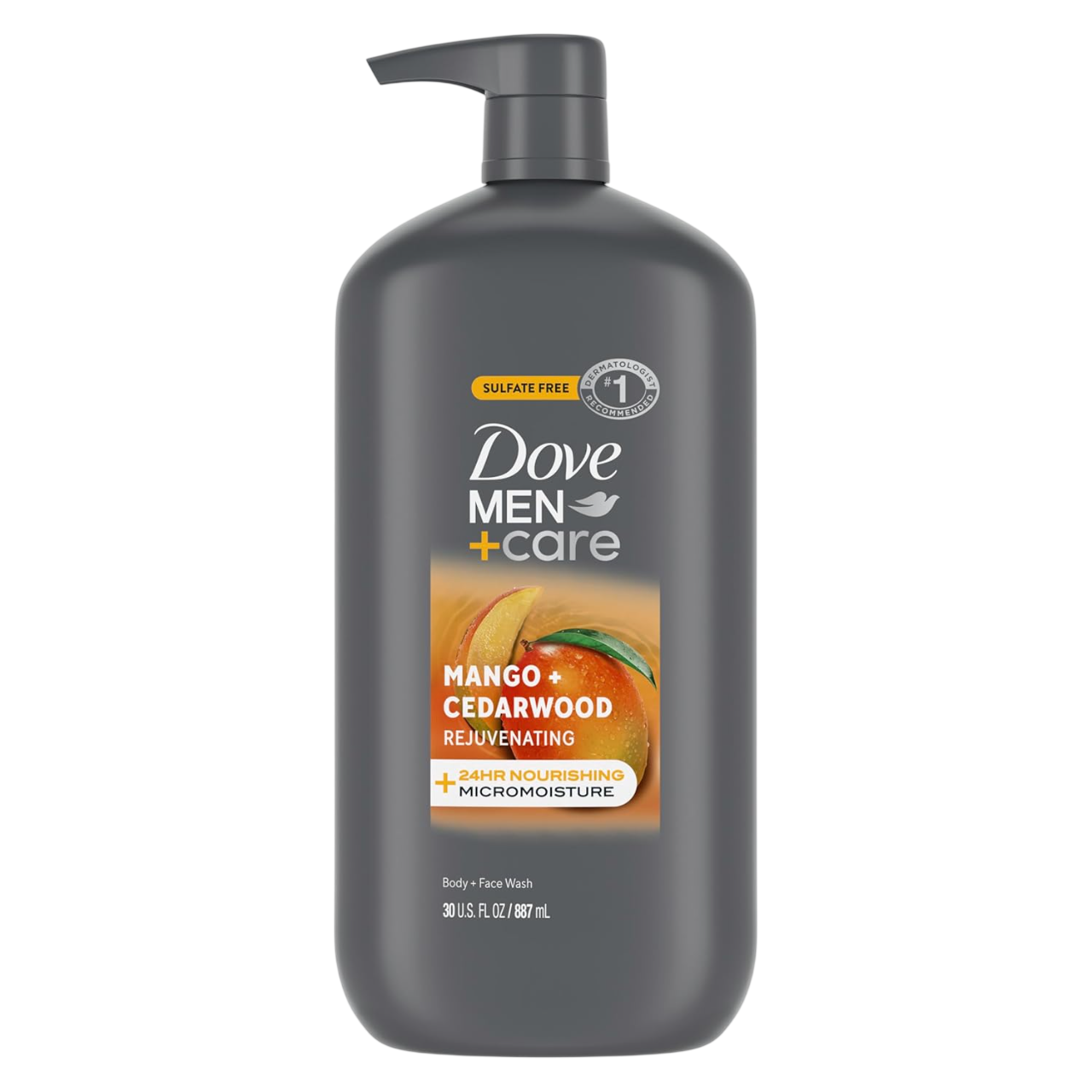 DOVE MEN + CARE body and face wash rejuvenating mango + cedarwood for Men, with 24-Hour Nourishing Micromoisture Technology, 30 oz