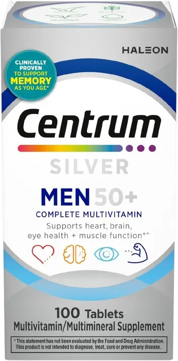 Centrum Silver Multivitamin for Men 50 Plus, Multimineral Supplement, Vitamin D3, B-Vitamins and Zinc, Gluten Free, Non-GMO Ingredients, Supports Memory and Cognition in Older Adults - 100 Ct