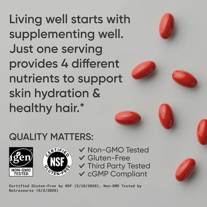 Sports Research® Hair, Skin & Nails Complex, 60 Softgels | Supports Hair Volume, Glowing Skin & Strong Nails - w/Lustriva® Biotin, Collagen, Hyaluronic Acid & KeraGLO® Keratin