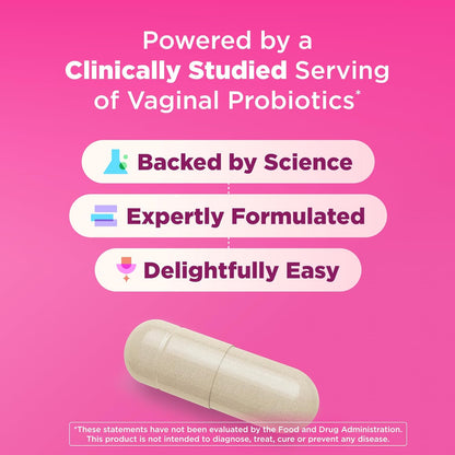 OLLY Happy Hoo-Ha Capsules, Vaginal Probiotics for Women or People with Vaginas, Vaginal Health and pH Balance,* 10 Billion CFU Per Capsule - 25 Count