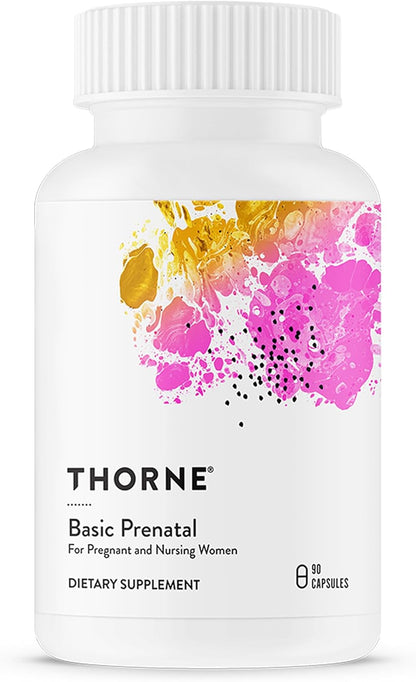 THORNE - Basic Prenatal - Well-Researched Folate Multi for Pregnant & Nursing Women - Includes 18 Vitamins & Minerals, Plus Choline - Third-Party Certified - Gluten, Dairy & Soy-Free - 30 Servings