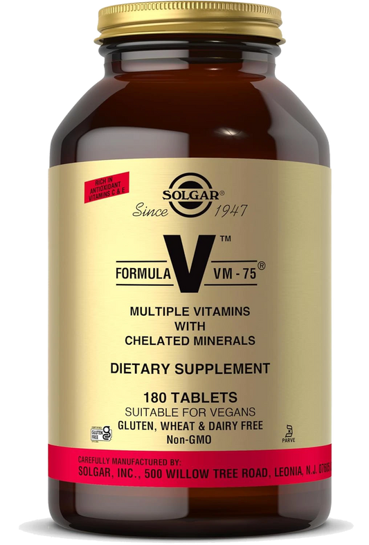 Solgar Formula VM-75, 90/180 Tablets - Multivitamin with Chelated Minerals - Vitamin A, B6, B12, C, D, E - Biotin, Magnesium, Calcium, Iron, Zinc - Vegan, Gluten Free, Dairy Free, Kosher - 90/180 Servings