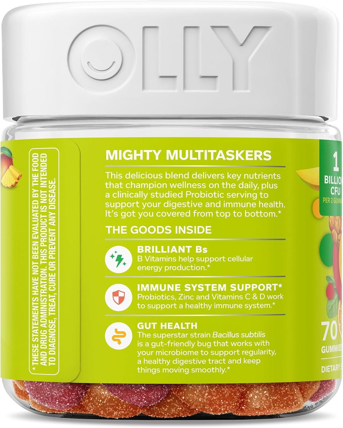 OLLY Multi + Probiotic Adult Multivitamin Gummy, Digestive and Immune System Support,* Chewable Supplement, Tropical Flavored, 35 Day Supply - 70 Count