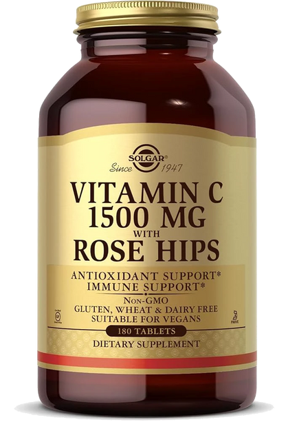 Solgar Vitamin C 1500 mg with Rose Hips, 180 Tablets - Antioxidant & Immune Support - Overall Health - Supports Healthy Skin & Joints - Non GMO, Vegan, Gluten Free, Dairy Free, Kosher - 180 Servings