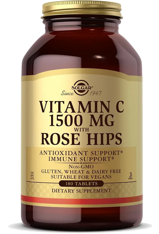 Solgar Vitamin C 1500 mg with Rose Hips, 180 Tablets - Antioxidant & Immune Support - Overall Health - Supports Healthy Skin & Joints - Non GMO, Vegan, Gluten Free, Dairy Free, Kosher - 180 Servings