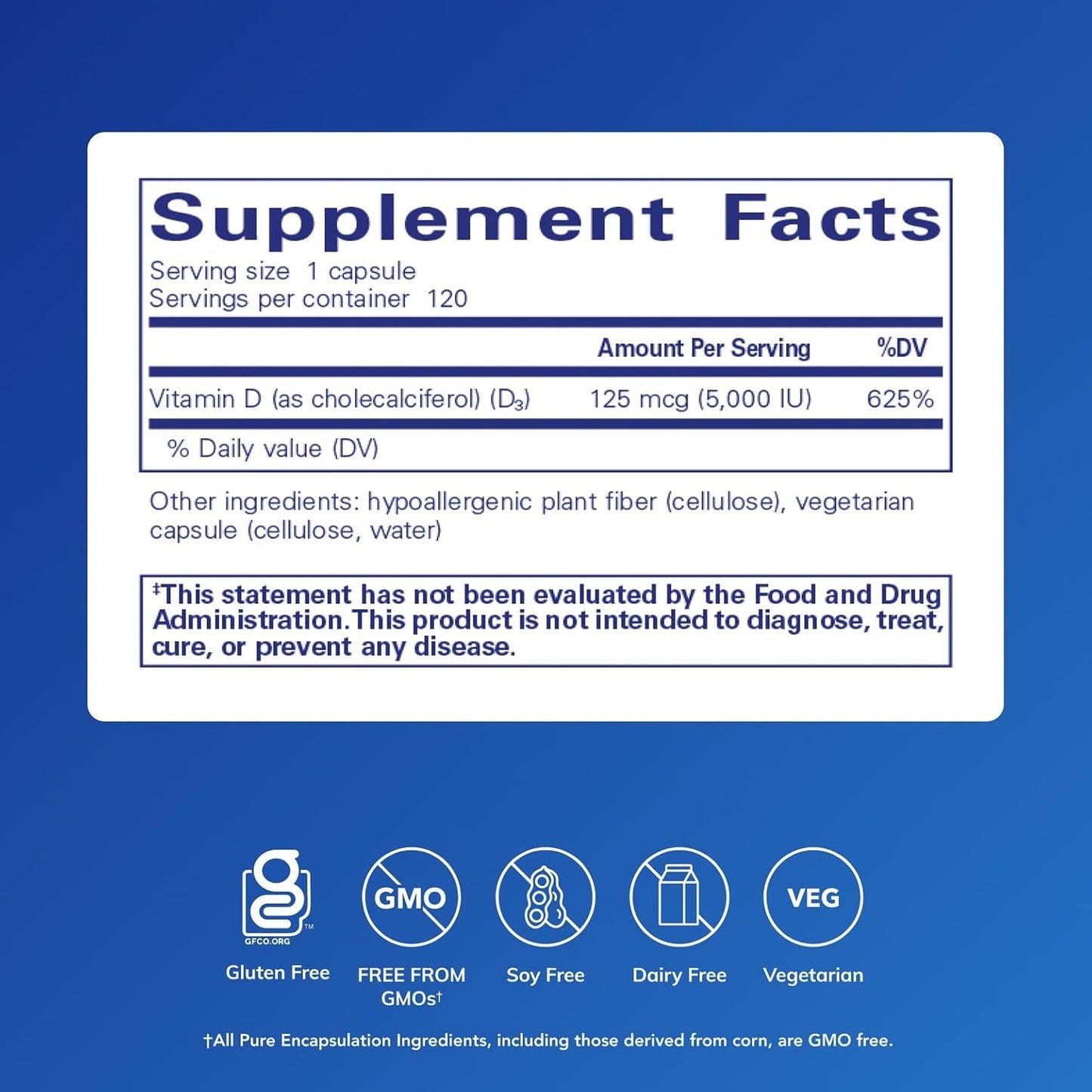 Pure Encapsulations Vitamin D3 125 mcg (5,000 IU) - Supplement to Support Bone, Joint, Breast, Heart, Colon, and Immune Health* - with Vitamin D - 120 Capsules
