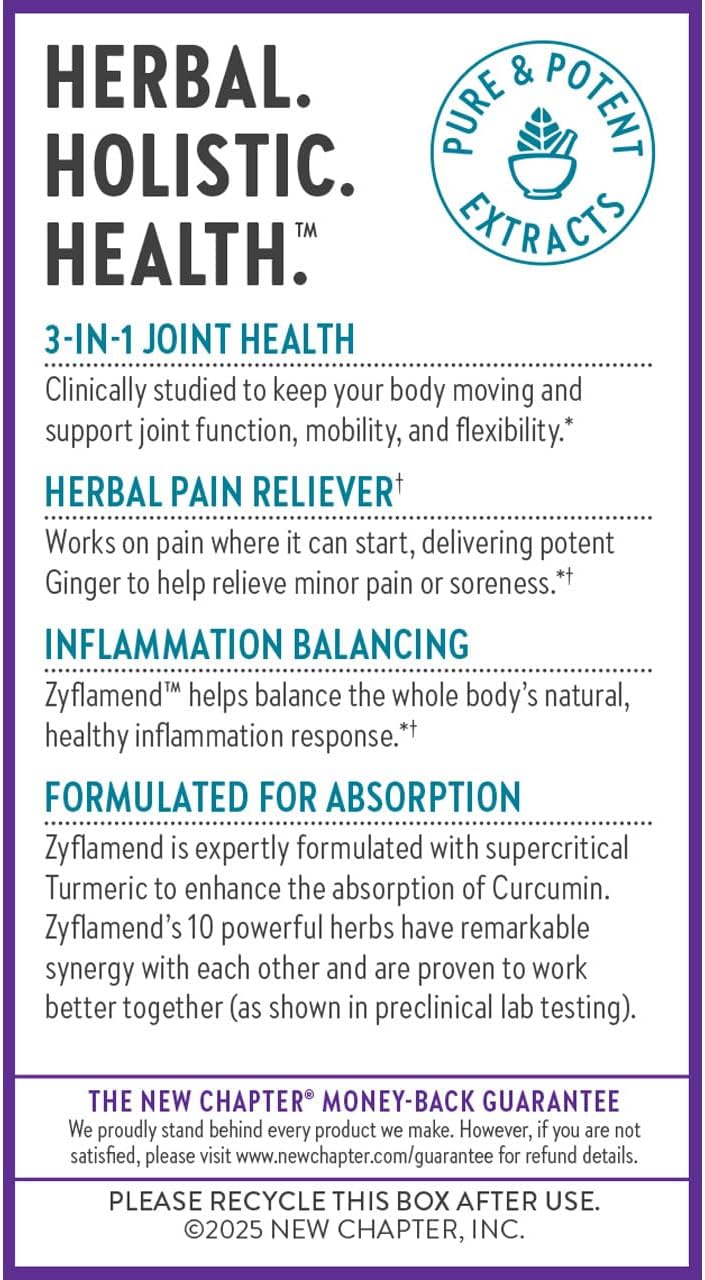 New Chapter Zyflamend - Pain Relief, Inflammation & Joint Support Supplement* - Herbal Blend Includes Turmeric, Ginger & Rosemary - Contains No DLPA - Non-GMO, Vegetarian & Gluten Free - 60 Capsules