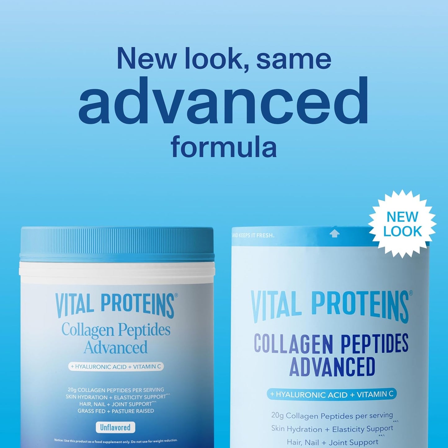 Vital Proteins Collagen Peptides Powder Advanced with Hyaluronic Acid & Vitamin C, Collagen Supplements, Unflavored, 12 Servings