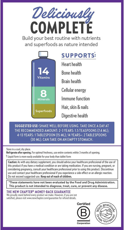 New Chapter Liquid Multivitamin + Mineral Supplement - Whole-Body Support for Adults, Teens & Kids 2+* - 22 Essential Vitamins & Minerals - Ready to Absorb Faster - Mixed Berry Flavored - 30 oz