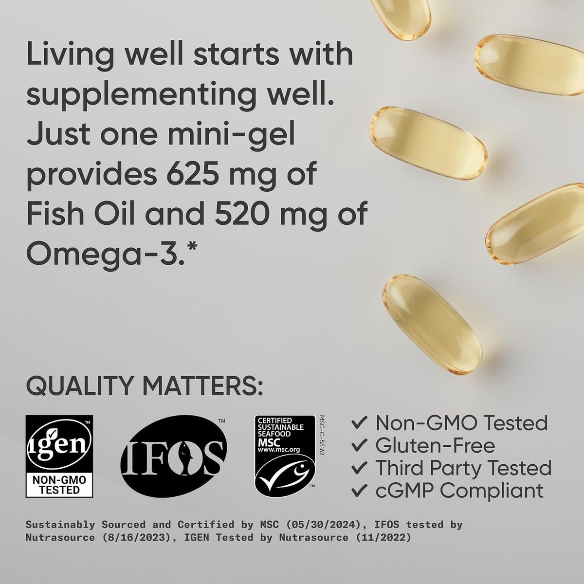 Sports Research® Omega-3 Fish Oil Minis from Wild Alaska Pollock, 120 Count | Easy to Swallow Mini-Softgel, Always Fresh Never Fishy, 345mg EPA 130mg DHA per Softgel, MSC Certified Sustainable, Non-GMO