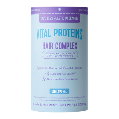 Vital Proteins Collagen Peptides + Biotin 10000mcg Hair Complex, Hair Growth Supplement - Clinically Studied Lustriva to Promote Thicker Fuller Hair, 20g Unflavored Collagen for Women 11.4oz Powder