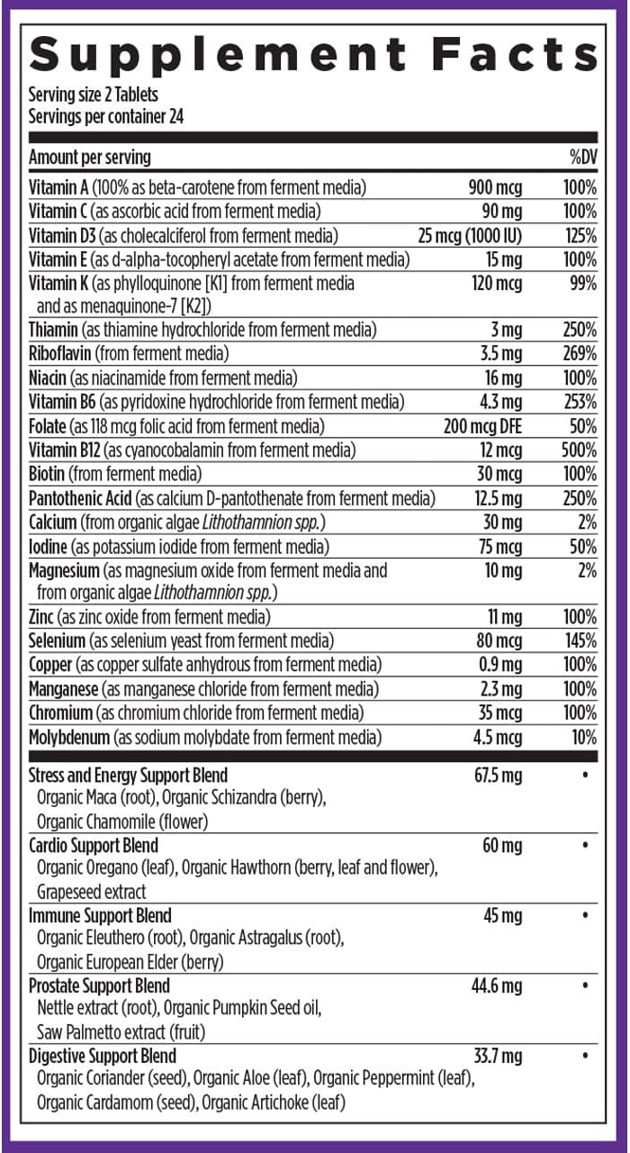 New Chapter Men's Multivitamin Advanced Formula for Stress, Brain, Immune, Heart & Energy Support, Higher Levels of Whole-Food Fermented Essential Nutrients for Men + Selenium + B Vitamins, 72 ct