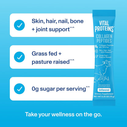 Vital Proteins Collagen Peptides Powder Supplement for Skin Hair Nail Joint Health or Support - Hydrolyzed Collagen - Unflavored, 7 Servings