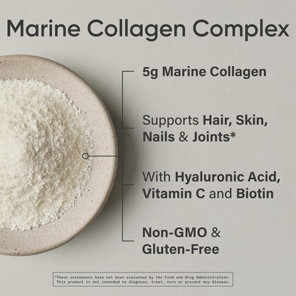 Sports Research® Collagen Beauty Complex - 30 Servings (Unflavored) | 5g Marine Collagen Peptides with Hyaluronic Acid, Vitamin C + Biotin | Skin & Joint Health | Pescatarian Freindly, Non-GMO