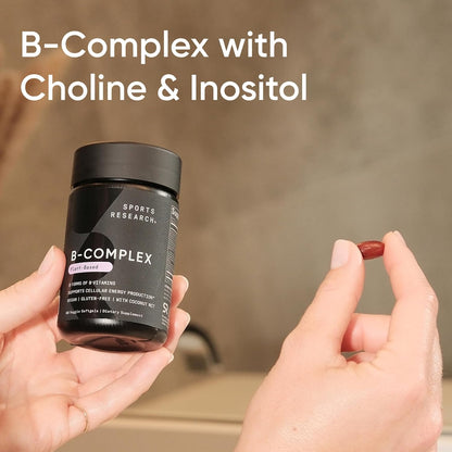 Sports Research® Vitamin B-Complex, 60 Count Plantgels™ | Full Spectrum of B Vitamins with Methylated B12 & Folate - Gluten Free · Plant-Based · Non-GMO · Vegan-Friendly Formula