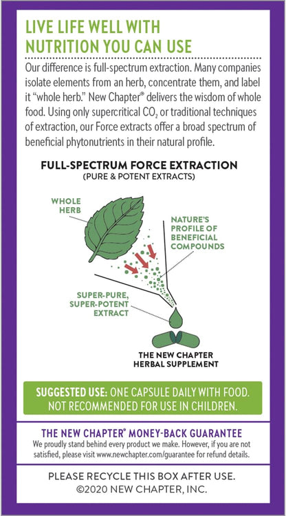 New Chapter Lemon Balm Force with Supercritical Lemon Balm for Mood Support + Immune Support + Non-GMO Ingredients - 30 ct Vegetarian Capsules