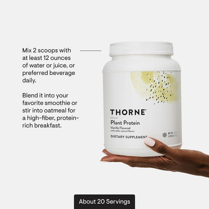 THORNE - Plant Protein - 22 Grams of Vegan Protein Powder - Pea, Rice & Chia Seed Protein with Complete Amino Acid Profile - NSF Certified for Sport - Vanilla - Gluten-Free - About 20 Servings