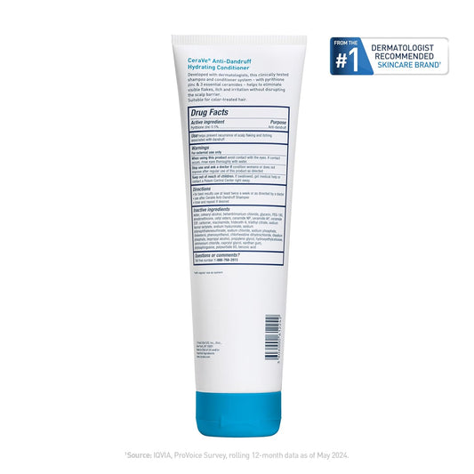 CeraVe Hydrating Anti Dandruff Conditioner, 0.5% Pyrithione Zinc Dandruff Treatment With Ceramides, Hyaluronic Acid & Niacinamide, Helps Eliminate Flakes & Reduce Itchy Scalp, Sulfate Free Conditioner | Hydrating