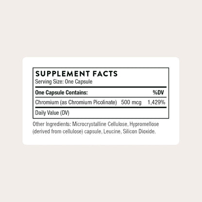 THORNE - Chromium Picolinate - Essential Mineral Supplement for Healthy Metabolism Support - Supports Carbohydrate Cravings* - Third-Party Certified - Dairy, Soy & Gluten-Free - 60 Capsules