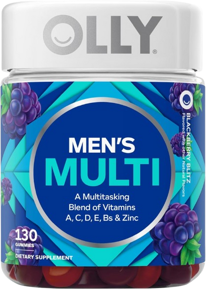 OLLY Men's Multivitamin Gummy, Vitamins A, C, D, E, B, Zinc, Blackberry Flavor
