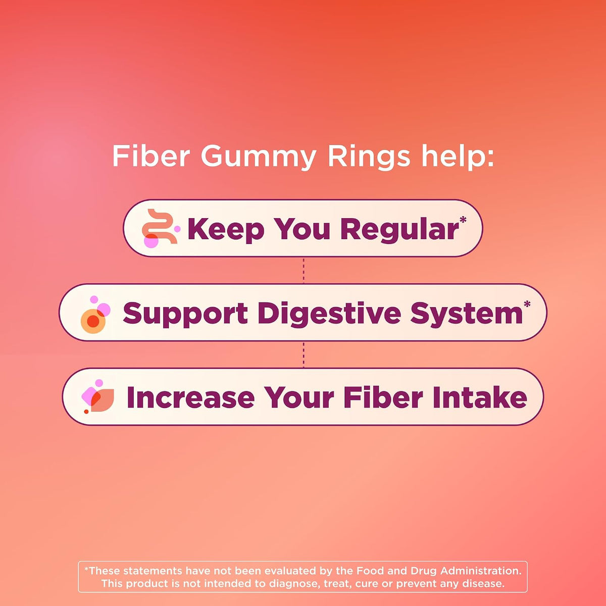 Olly, Fiber Gummy Rings, 5g Fos Prebiotic Fiber, Digestive Health Supplement,* Strawberry Watermelon Flavored, 25 Day Supply, 50 Count