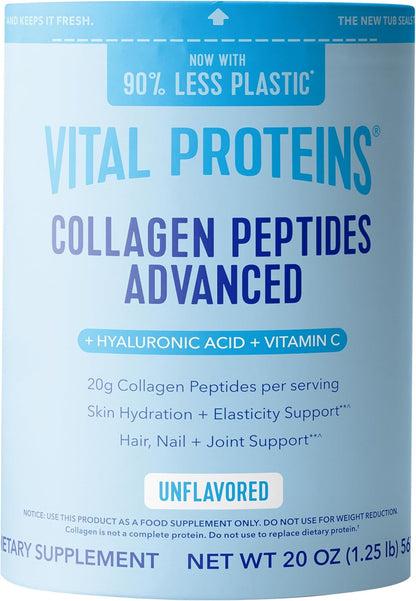 Vital Proteins Collagen Peptides Powder Advanced with Hyaluronic Acid & Vitamin C, Collagen Supplements, Unflavored, 12 Servings