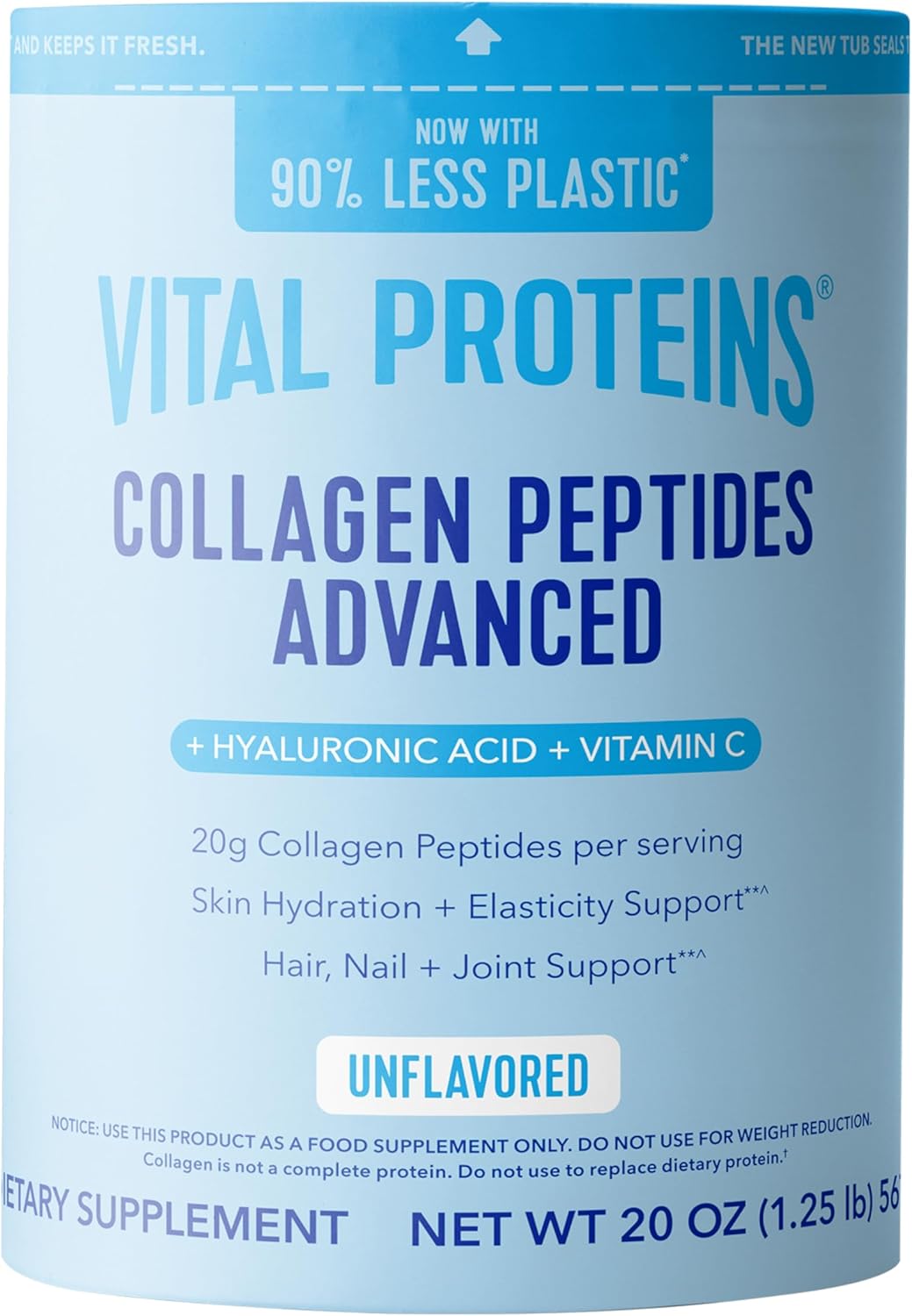 Vital Proteins Collagen Peptides Advanced, Hydrolyzed Peptides with Hyaluronic Acid and Vitamin C - Vanilla Flavor Powder, 21oz