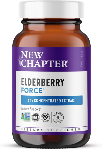 New Chapter Vegan Elderberry Capsules with 64x Concentrated Black Elderberry + Black Currant for Comprehensive Immune Support, Non-GMO Project Verified, Gluten Free, Certified Vegan, 30 Count