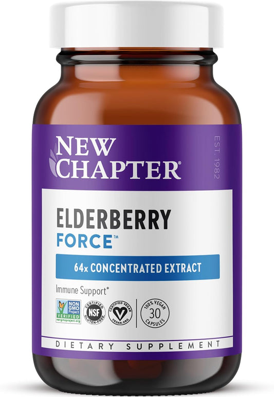 New Chapter Vegan Elderberry Capsules with 64x Concentrated Black Elderberry + Black Currant for Comprehensive Immune Support, Non-GMO Project Verified, Gluten Free, Certified Vegan, 30 Count