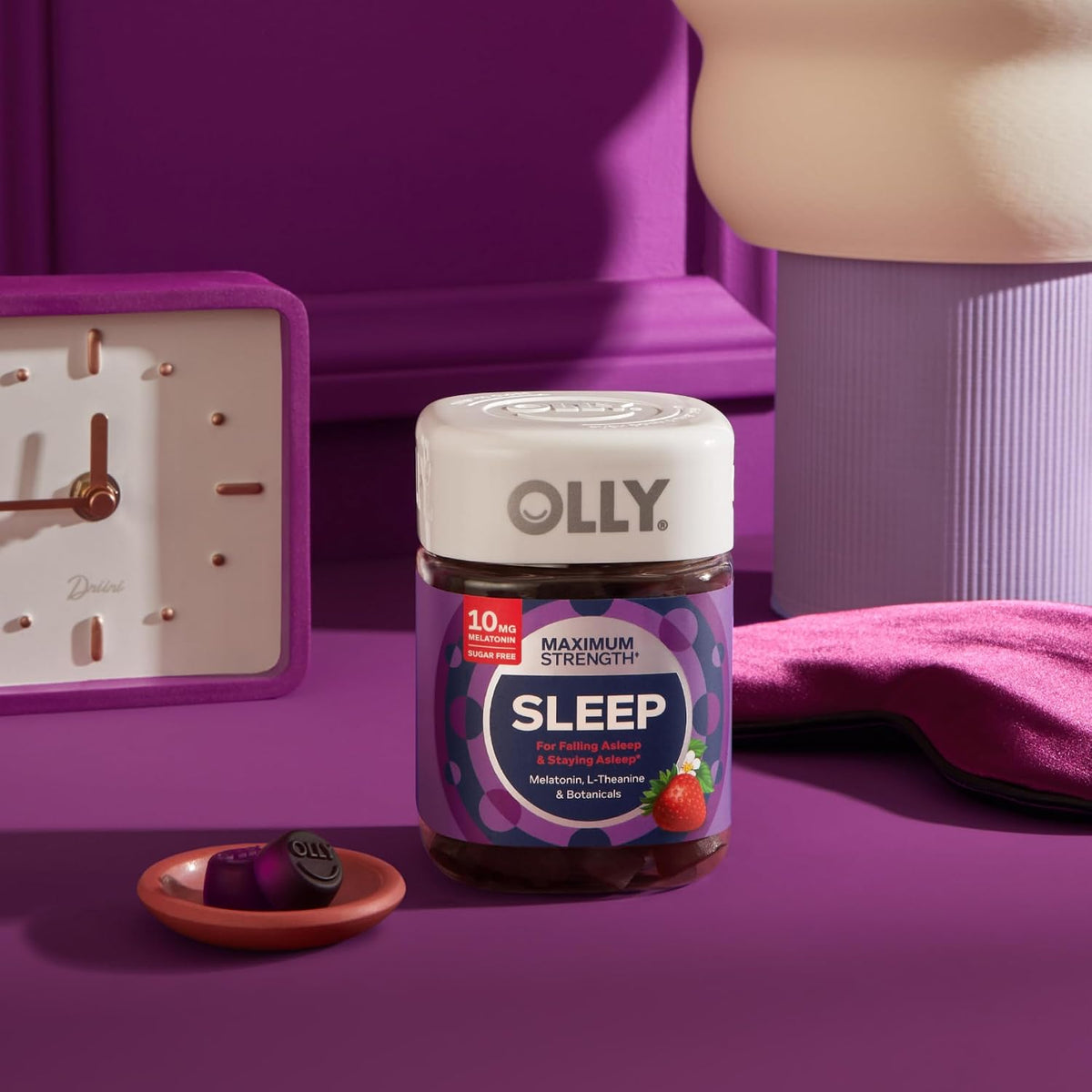 OLLY Max Strength Sleep Gummy, 10mg Melatonin, L-Theanine, Chamomile, Lemon Balm, Sugar Free, Vegetarian Sleep Aid, Strawberry - 50 Count