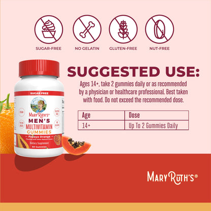 MaryRuth's Multivitamin Gummies for Men | Vitamin A, C, D, E, B6, B12, Biotin, Zinc | Energy Metabolism | Immunity | Bone Health | Cellular Health | Vegan | Non-GMO | Gluten & Sugar Free | 60 Count
