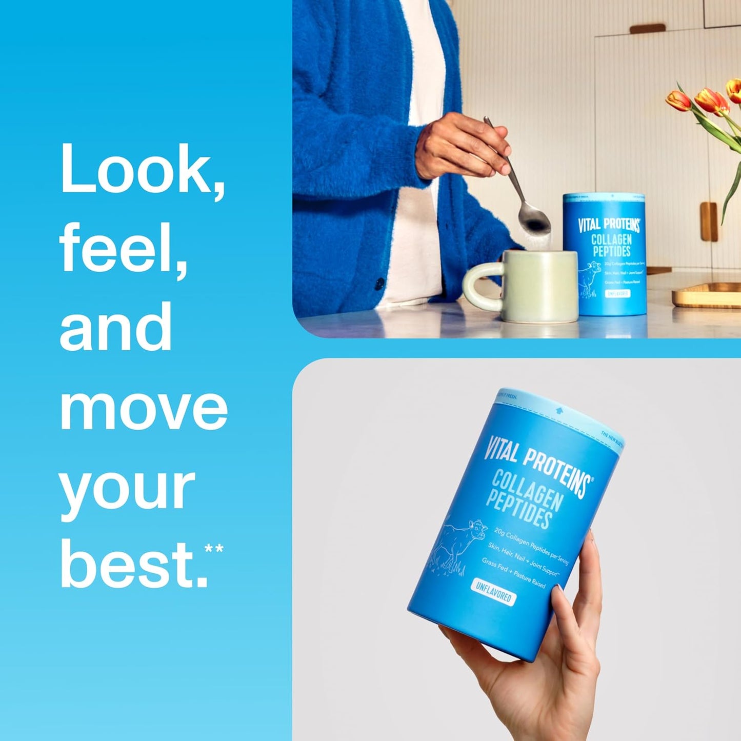 Vital Proteins Collagen Peptides Powder Supplement for Skin Hair Nail Joint Health or Support - Hydrolyzed Collagen - Unflavored, 7 Servings