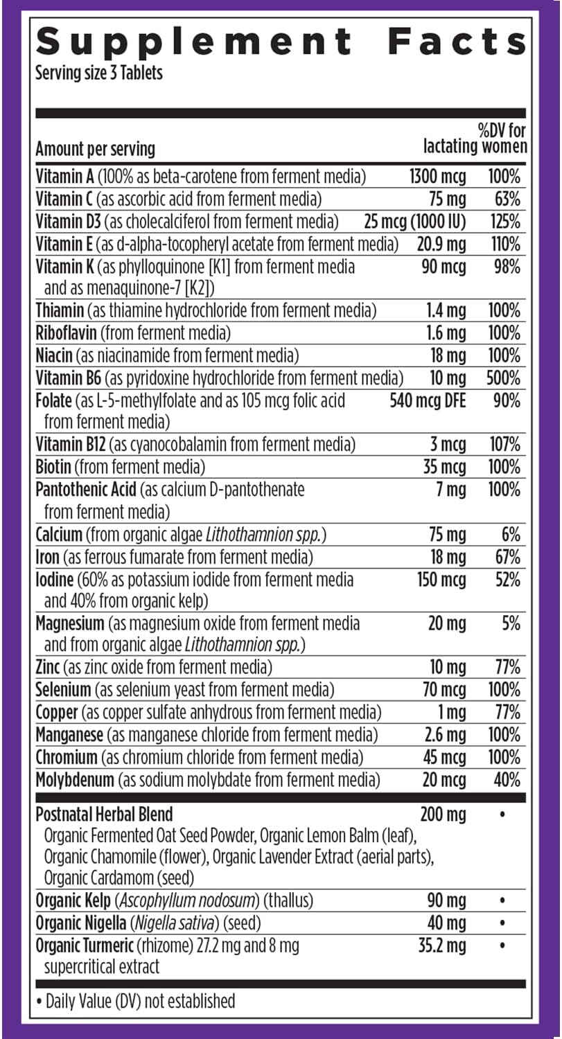 New Chapter, Postnatal Vitamins Lactation Supplement, Complete Multivitamin with Fermented Vitamin D3 + B Vitamins, Made with Organic Vegetables & Herbs, Non-GMO Ingredients, 96 Count