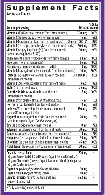 New Chapter, Postnatal Vitamins Lactation Supplement, Complete Multivitamin with Fermented Vitamin D3 + B Vitamins, Made with Organic Vegetables & Herbs, Non-GMO Ingredients, 96 Count