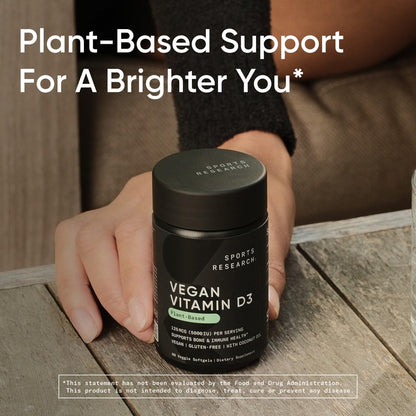 Sports Research® Vegan D3 5000iu/125mcg with Coconut Oil - 60 Plantgels™ | Plant-Based Vitamin D3 | Bone, Joint & Immune Support | Carrageenan Free, Vegan, Non-GMO - 60 Servings
