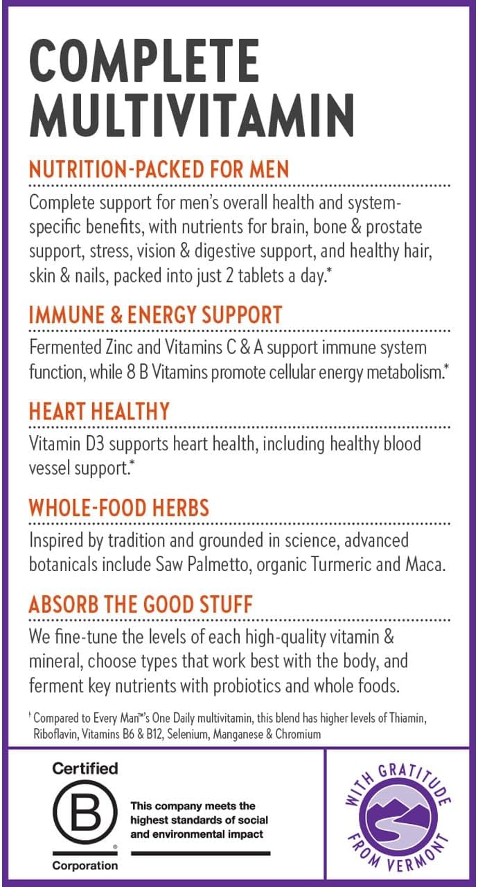 New Chapter Men's Multivitamin Advanced Formula for Stress, Brain, Immune, Heart & Energy Support, Higher Levels of Whole-Food Fermented Essential Nutrients for Men + Selenium + B Vitamins, 72 ct