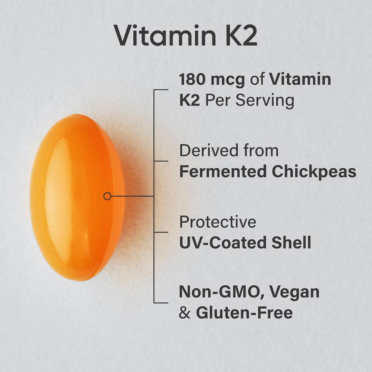 Sports Research® Vitamin K2 (MK-7) 180mcg w/Coconut MCT Oil, 60 Count | Vegan K2 from Chickpea | Supports Strong Bones | Vegan Certified, Non-GMO Verified, Gluten & Soy Free