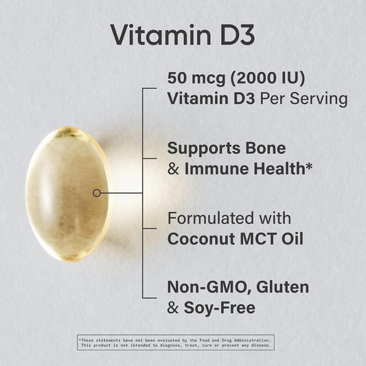 Sports Research® Vitamin D3 2000iu/50mcg with Coconut Oil, 360 Softgels | Double Strength Vitamin D Supplement | Immune, Bone, Mood Support | Non-GMO, Soy Free - 360 Servings