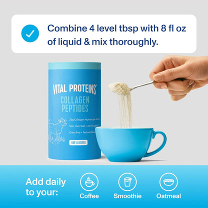 Vital Proteins Collagen Peptides Powder Supplement for Skin Hair Nail Joint Health or Support - Hydrolyzed Collagen - Unflavored, 7 Servings