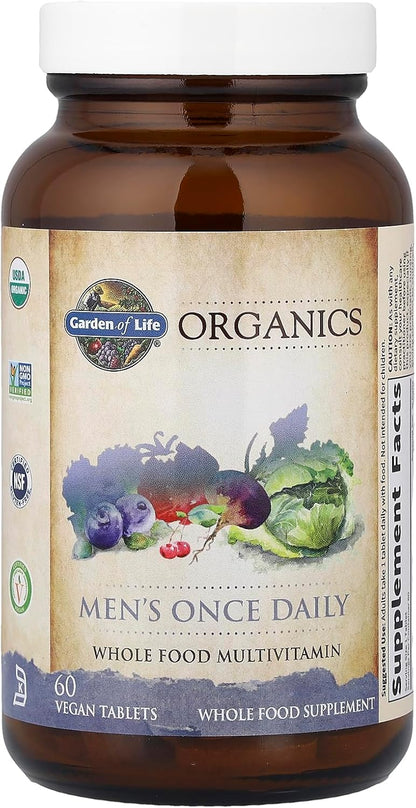Garden of Life Once Daily Whole Food Multivitamin for Men, Organic Mens Vitamins & Minerals, Vitamin C, Zinc, Vegan, for Health & Well-Being