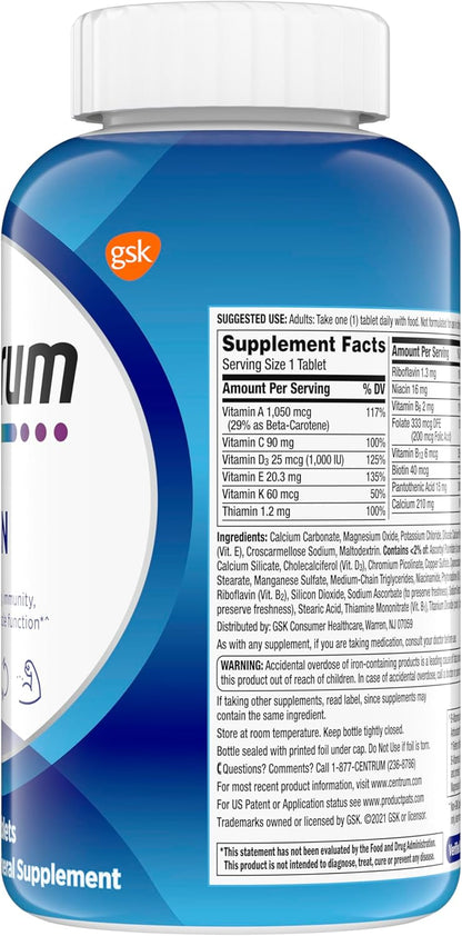 Centrum Multivitamin for Men, Multivitamin/Multimineral Supplement with Vitamin D3, B Vitamins and Antioxidants, Gluten Free, Non-GMO Ingredients - 250 Count