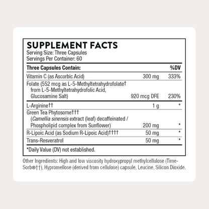 THORNE - L-Arginine Plus - Added Antioxidant Support - Supports Heart Health, Nitric Oxide Production, Exercise Capacity & Optimal Blood Flow* - Third-Party Certified - Dairy-Free - 180 Capsules