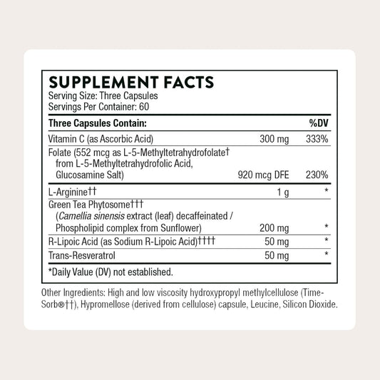 THORNE - L-Arginine Plus - Added Antioxidant Support - Supports Heart Health, Nitric Oxide Production, Exercise Capacity & Optimal Blood Flow* - Third-Party Certified - Dairy-Free - 180 Capsules