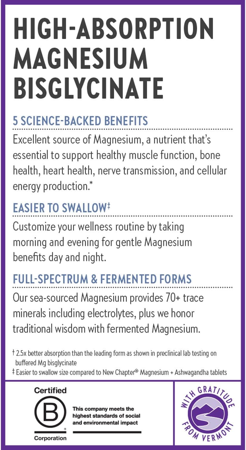 New Chapter Magnesium Complex - Offers Muscle, Bone, Heart & Energy Support* - Contains Sea-Sourced, Fermented & Bisglycinate Forms of Magnesium - Non-GMO, Gluten Free - 325 mg Magnesium - 60 Tablets
