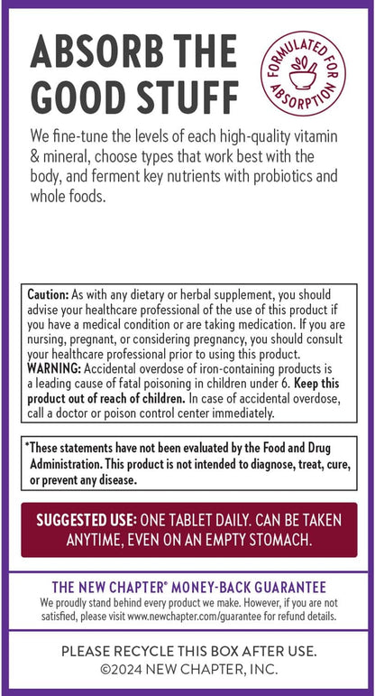 New Chapter Iron Supplement, Whole-Food Fermented Iron Complex Made with Organic Vegetables & Herbs + One Daily Non-Constipating Dose- 60ct, 2 Month Supply